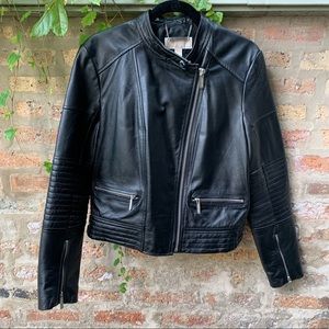 Michael Kors Women’s Cropped Leather Moto Jacket